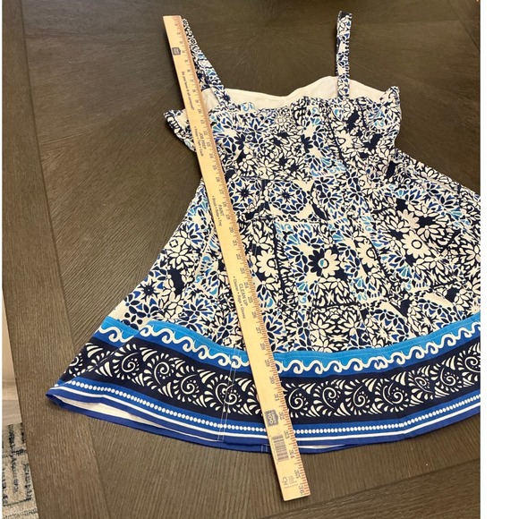 Avec Les Filles Blue White Mosaic Sweetheart Neck Mini Sundress Size 14 NEW - Picture 8 of 14